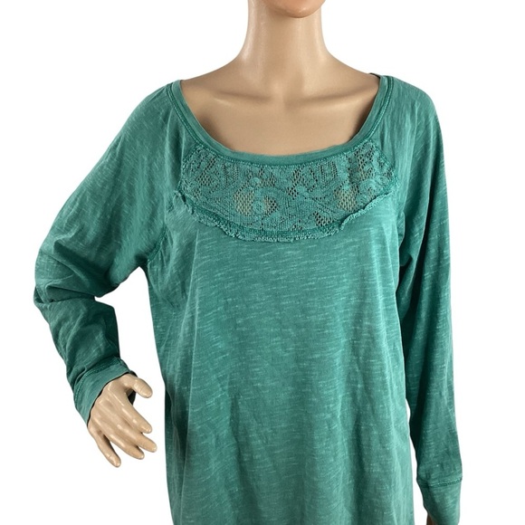 Sundance Teal Crochet Detail Long Sleeve Cotton Tunic Top Size L - Picture 2 of 6